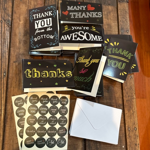 36 thank you greeting cards with envelopes & stickers chalkboard style NEW - Picture 1 of 4